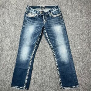 Silver Jeans Tuesday Low Capri W27 Dark Wash Embroidered Thick Stitch